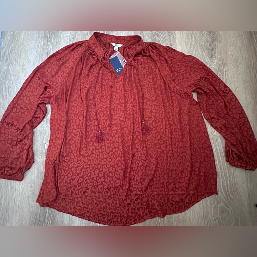 Crown &‎ Ivy Top|LS|Rust Leopard|NWT|SzL